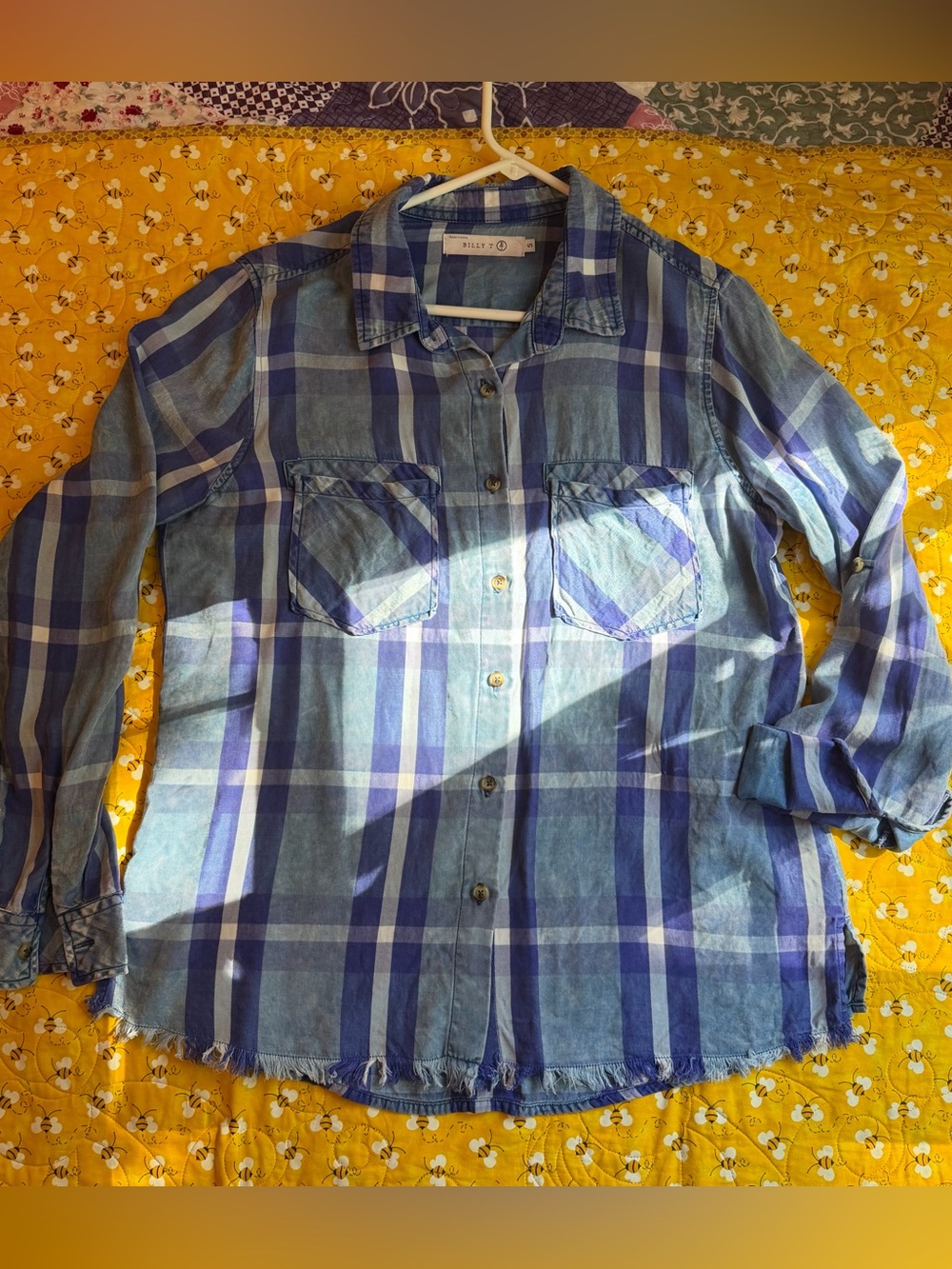 Blue Plaid Button-Front Flannel Shirt